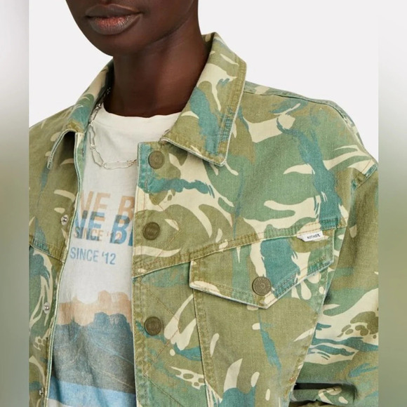 Mother Denim Women’s The Fly Away Jacket Tropical Camo Green Size XS Spring - Picture 5 of 16